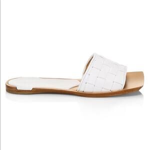 BOTTEGA VENETA Woven Leather Wood Square Toe Flat Sandals Slides Pelle Nappa